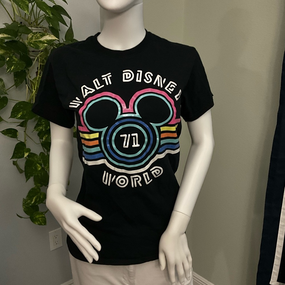 Vintage Disney Colorful Mickey Logo on Black T Shirt